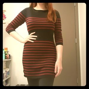 Micheal Kors Red and Black Striped Sweater Dress